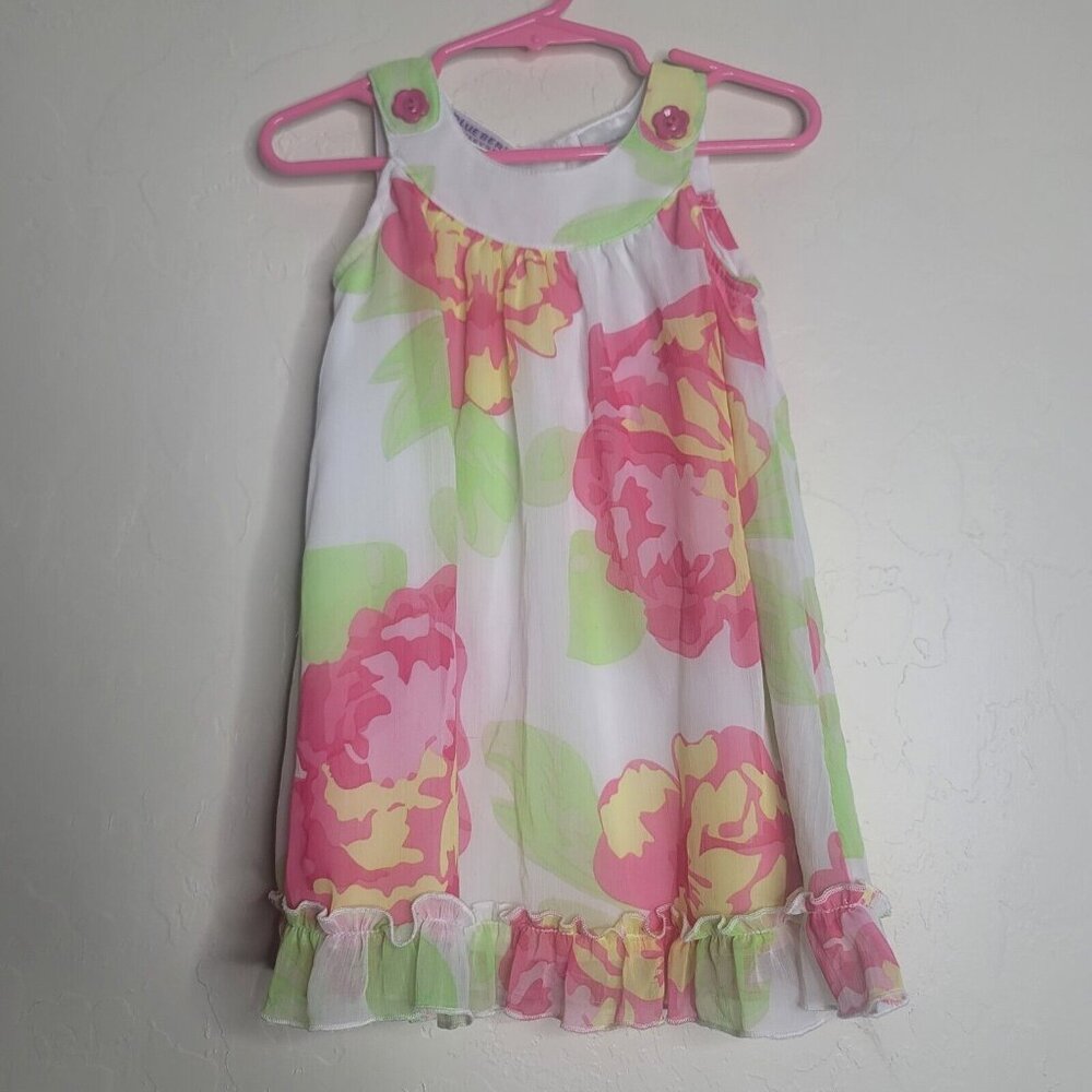 BlueBeri White Pink Green Yellow Tea Time Dress Sz 24 Months Sleeveless